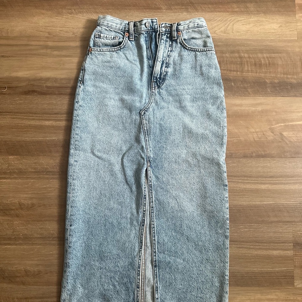 Mango Light Blue Denim Midi Skirt